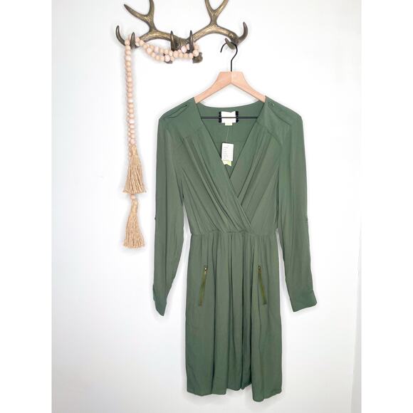 NWT Anthropologie Maeve Lene Olive Green Jersey Knit Surplice Wrap Dress XS - Picture 2 of 10